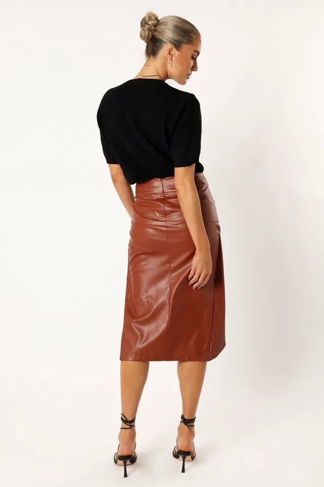 Women Petal and Pup Kristy Vegan Leather Skirt Brown Skirts
