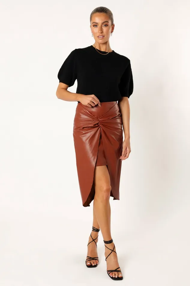 Women Petal and Pup Kristy Vegan Leather Skirt Brown Skirts