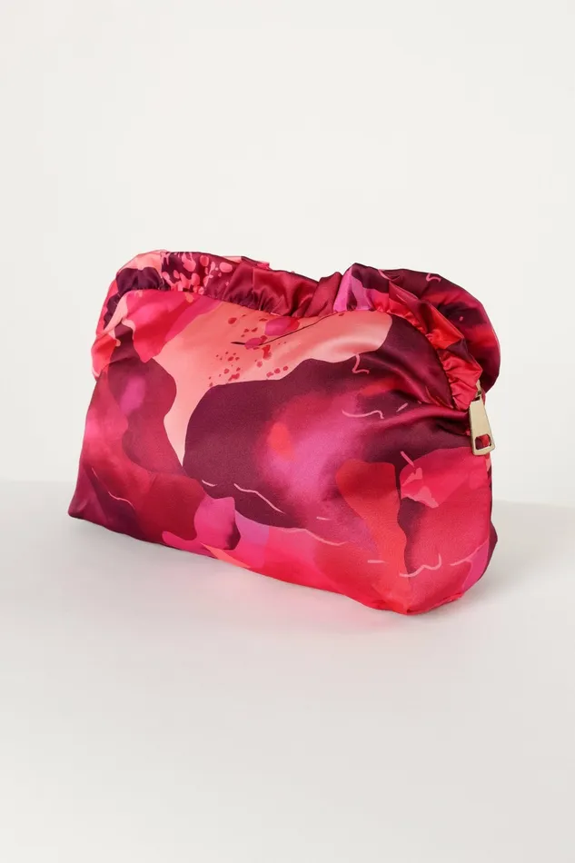 Women Petal and Pup Large Satin Floral Ruffle Pouch Floral Bags and Wallets
