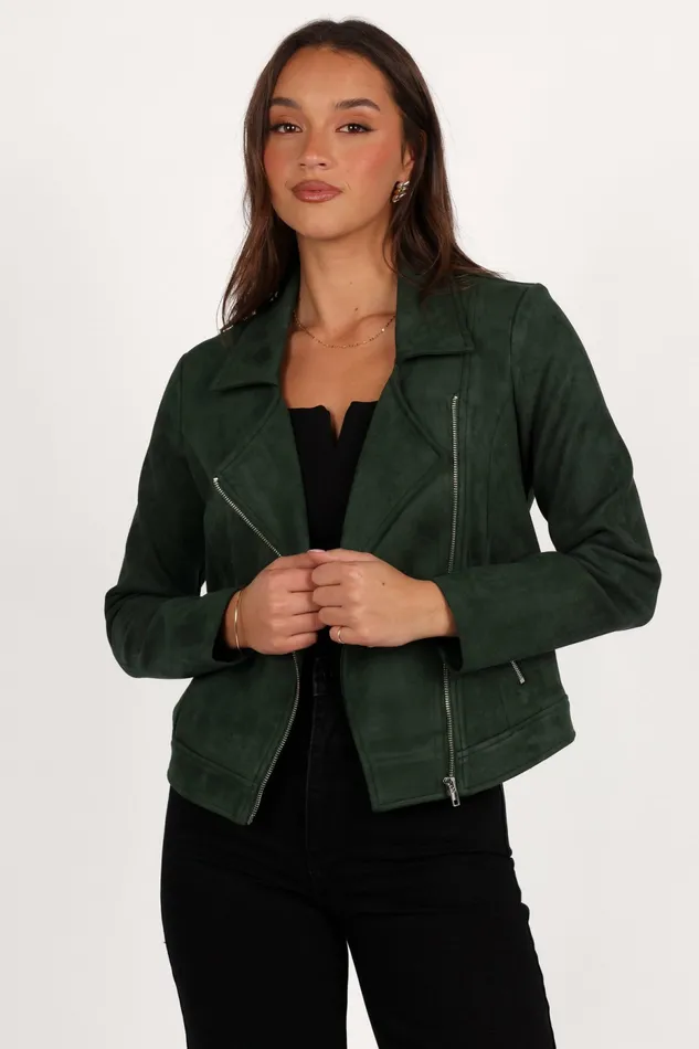 Women Petal and Pup Spencer Faux Suede Moto Jacket Olive Jackets and Coats