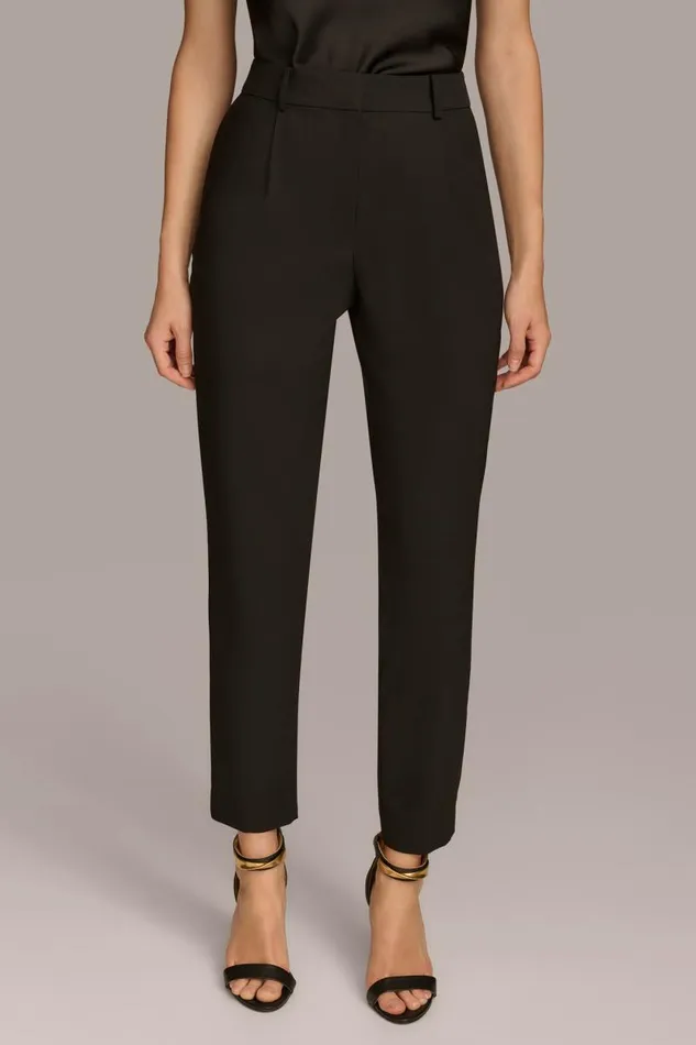 Women PLEATED SLIM LEG TROUSER Black Donna Karan New York Pants