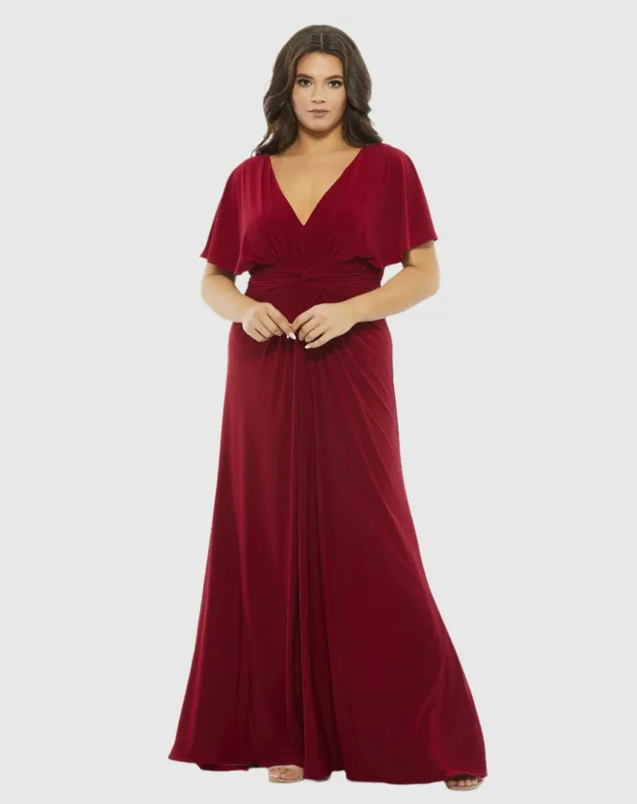 Women Plus Size Dresses Mac Duggal Twist Waist Jersey Gown Plus Deep Red