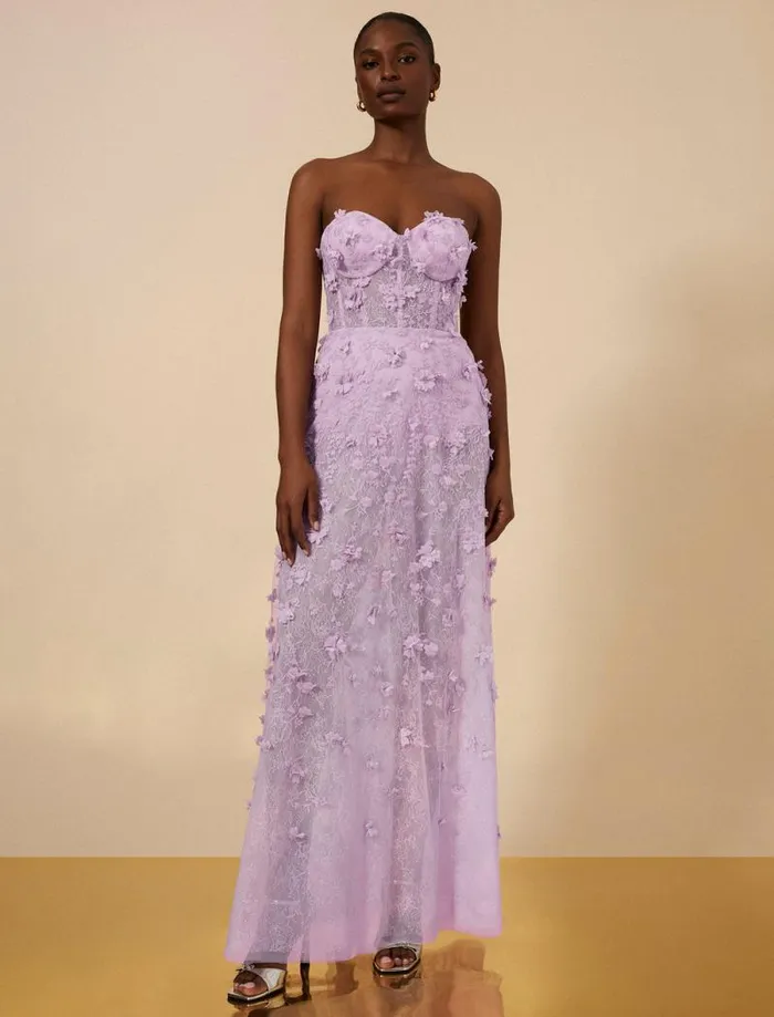 Women Poppy Strapless Floral Appliqu Gown Fragrant Lilac BCBG Dresses