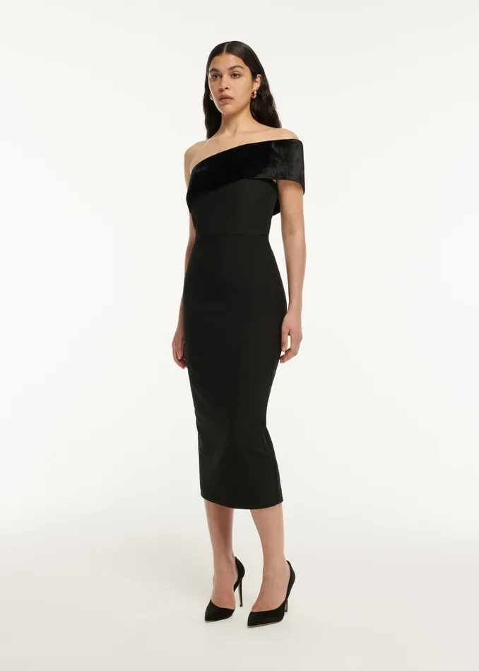 Women Roland Mouret Clothing Asymmetric Panelled Stretch Cady Midi Dress