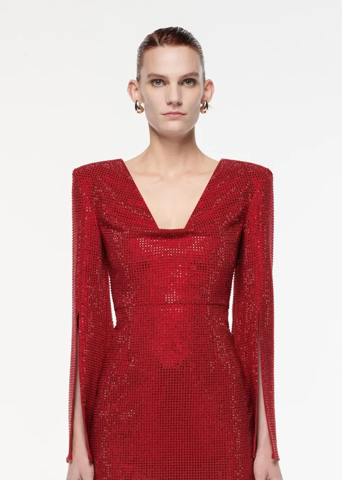 Women Roland Mouret Clothing Cape Sleeve Diamante Mini Dress