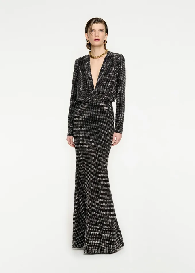 Women Roland Mouret Clothing Long Sleeve Diamante Maxi Dress
