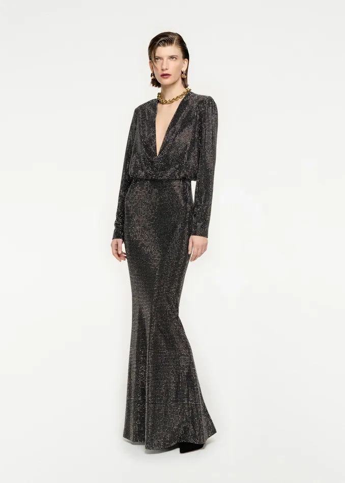 Women Roland Mouret Clothing Long Sleeve Diamante Maxi Dress