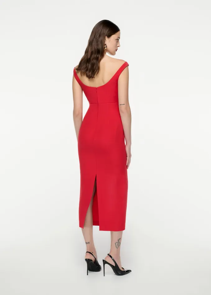 Women Roland Mouret Clothing Off Shoulder Silk Wool Diamante Midi Dress