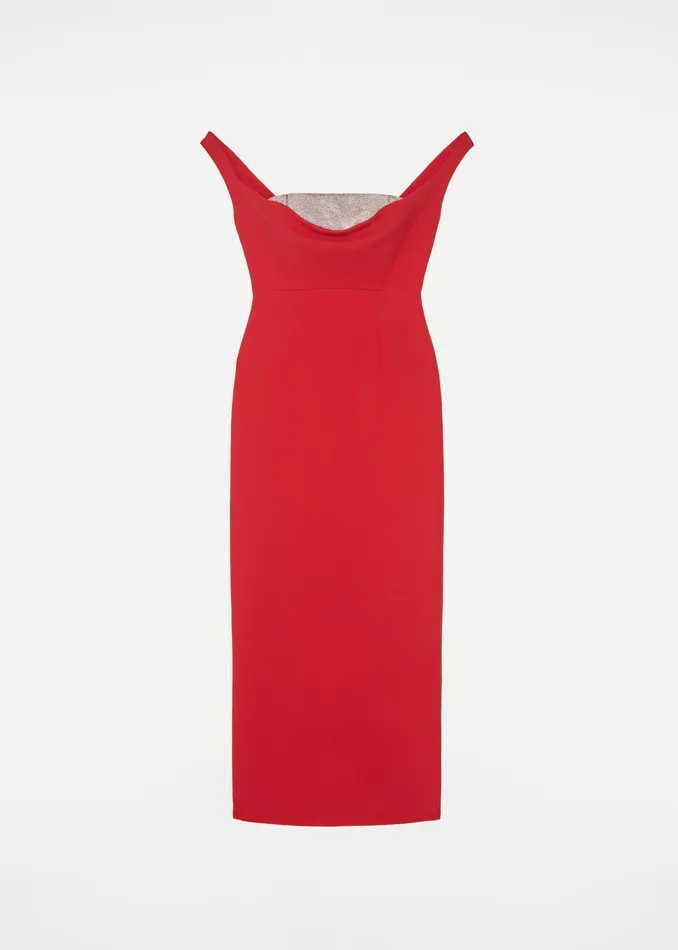 Women Roland Mouret Clothing Off Shoulder Silk Wool Diamante Midi Dress