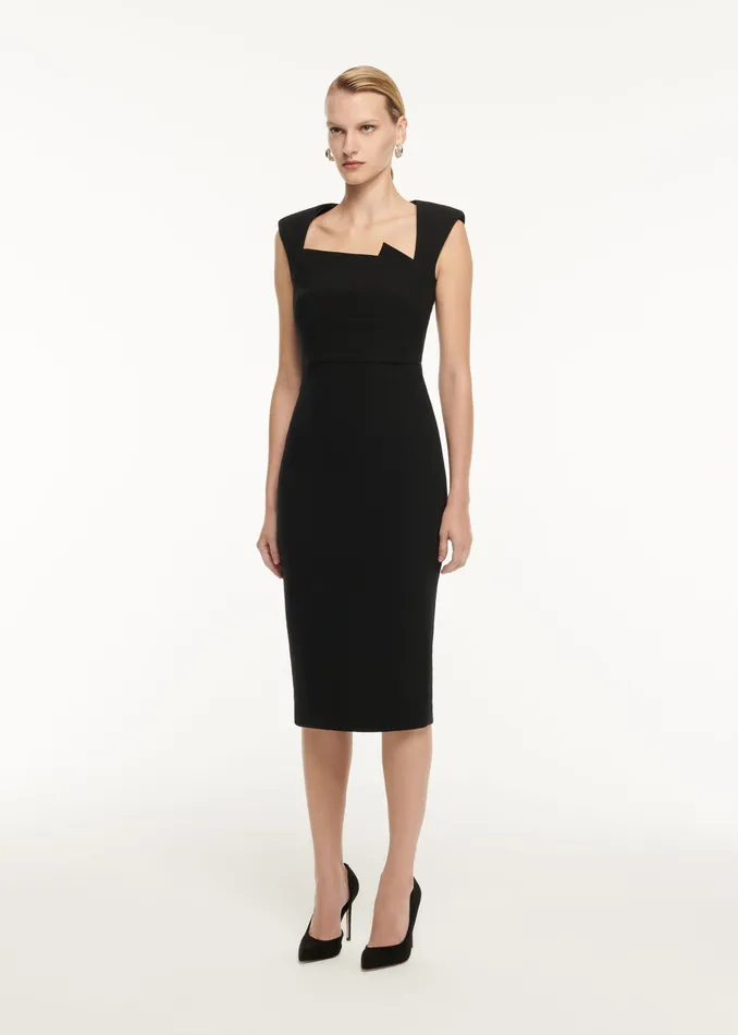 Women Roland Mouret Clothing Wool Crepe Drape Detail Midi Dress
