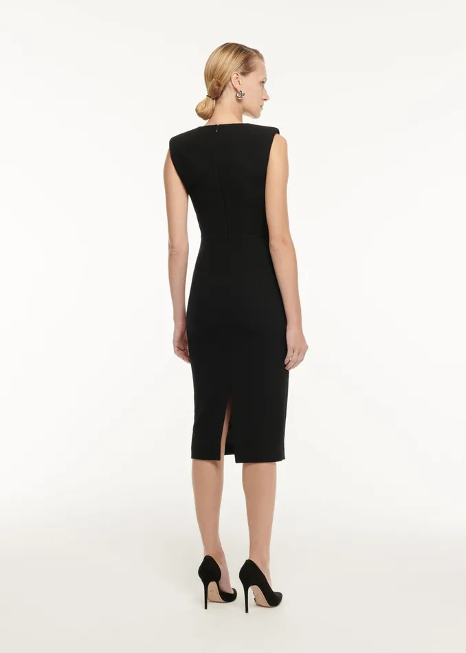 Women Roland Mouret Clothing Wool Crepe Drape Detail Midi Dress
