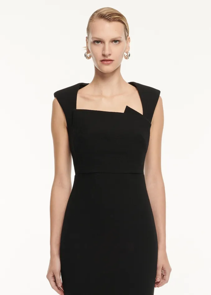 Women Roland Mouret Clothing Wool Crepe Drape Detail Midi Dress