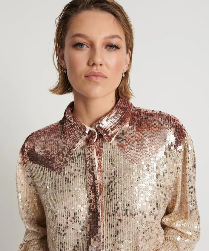 Women ROSE GOLD HAND SEQUIN WESTERN SHIRT One Teaspoon Shirts