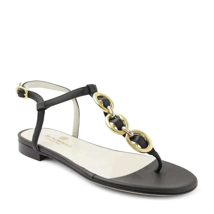 Women Sandals and Slides Bruno Magli Marina Leather Embellished Thong Sandal 8211 Black