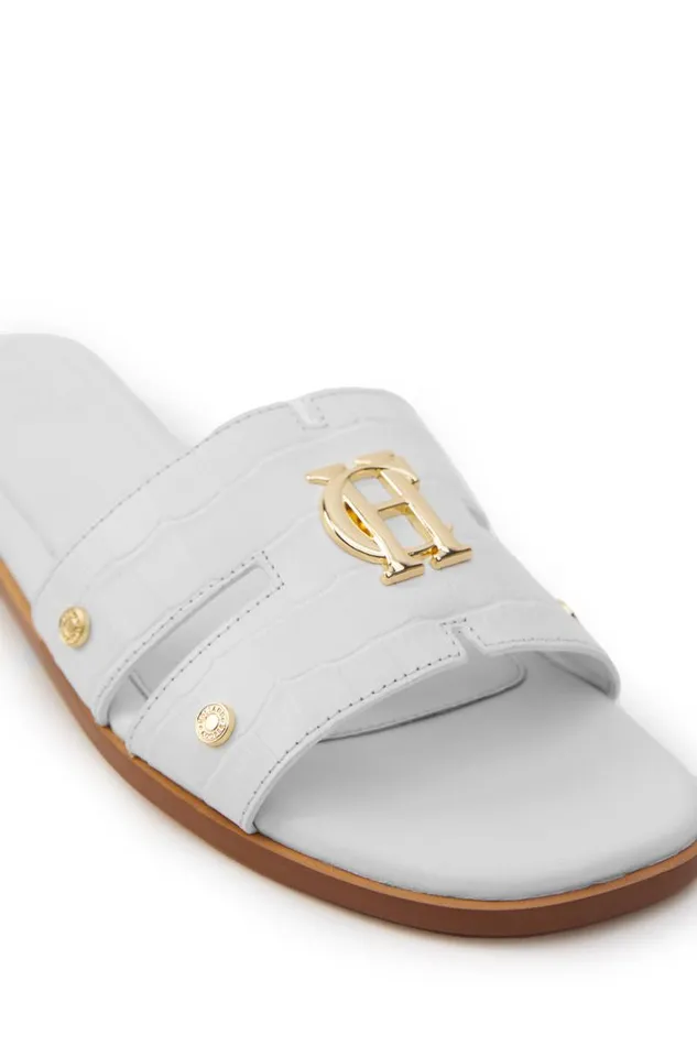 Women Sandals and Slides Holland Cooper Monogram Slides White Croc Women Sandals and Slides Holland Cooper Monogram Slides White Croc