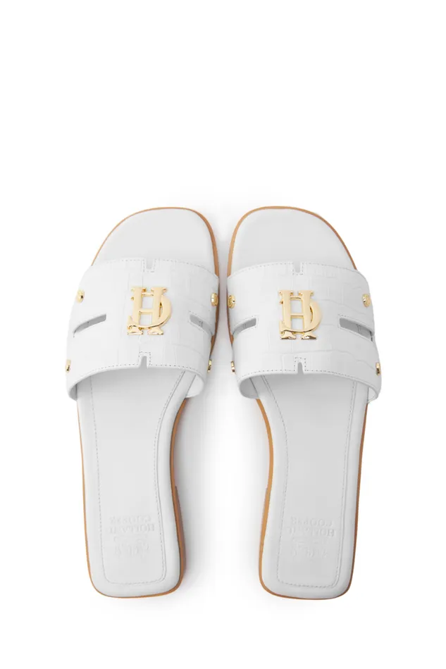 Women Sandals and Slides Holland Cooper Monogram Slides White Croc Women Sandals and Slides Holland Cooper Monogram Slides White Croc