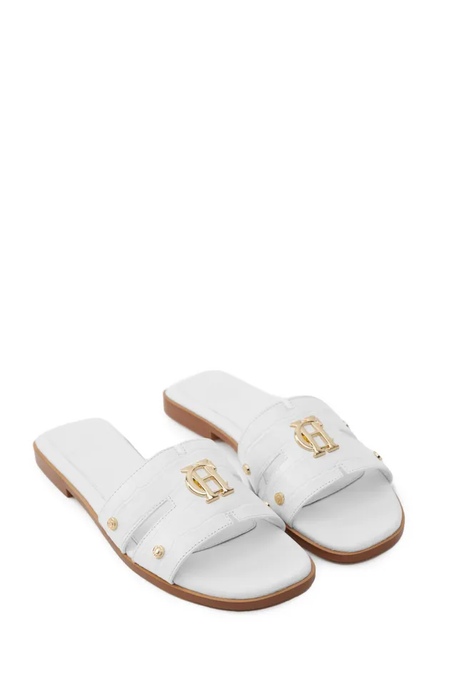 Women Sandals and Slides Holland Cooper Monogram Slides White Croc Women Sandals and Slides Holland Cooper Monogram Slides White Croc