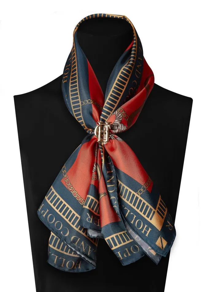 Women Scarves Holland Cooper Regal Horse Silk Scarf Ink Navy Neroli