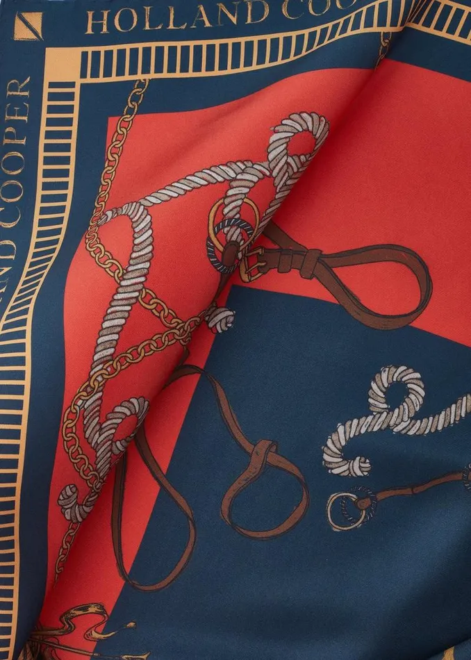 Women Scarves Holland Cooper Regal Horse Silk Scarf Ink Navy Neroli