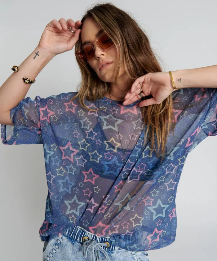 Women SENSORY STAR OVERSIZED MESH TEE One Teaspoon Tees and Tanks Women SENSORY STAR OVERSIZED MESH TEE One Teaspoon Tees and Tanks