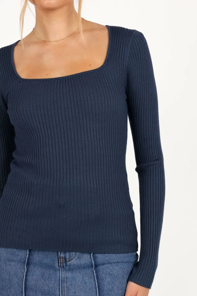 Women Shani Ribbed Knit Top Dusty Blue Tops Petal and Pup