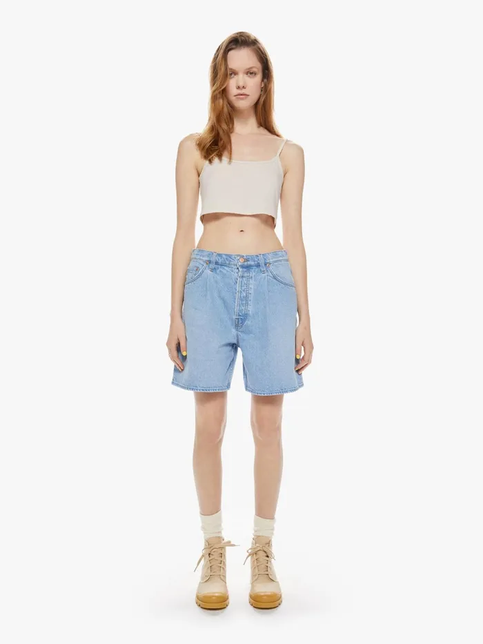 Women Shorts Mother Denim SNACKS The Pleated Fun Dip Short Blue