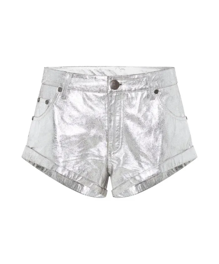 Women SILVER FOIL LEATHER BANDITS LOW WAIST SHORT One Teaspoon Bottoms Women SILVER FOIL LEATHER BANDITS LOW WAIST SHORT One Teaspoon Bottoms