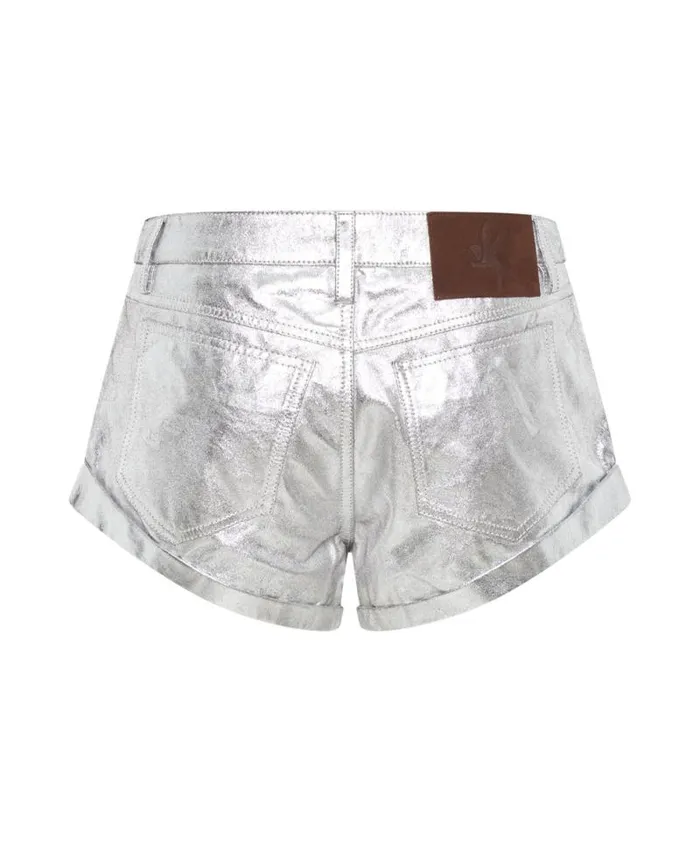 Women SILVER FOIL LEATHER BANDITS LOW WAIST SHORT One Teaspoon Bottoms Women SILVER FOIL LEATHER BANDITS LOW WAIST SHORT One Teaspoon Bottoms