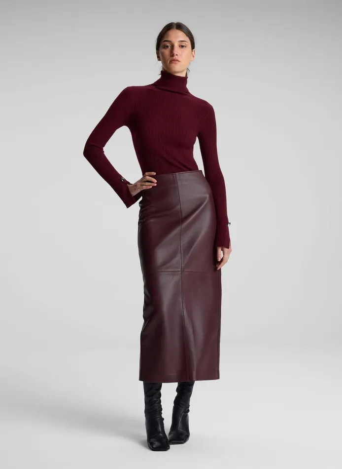 Women Skirts ALC Marta Leather Midi Skirt Umber