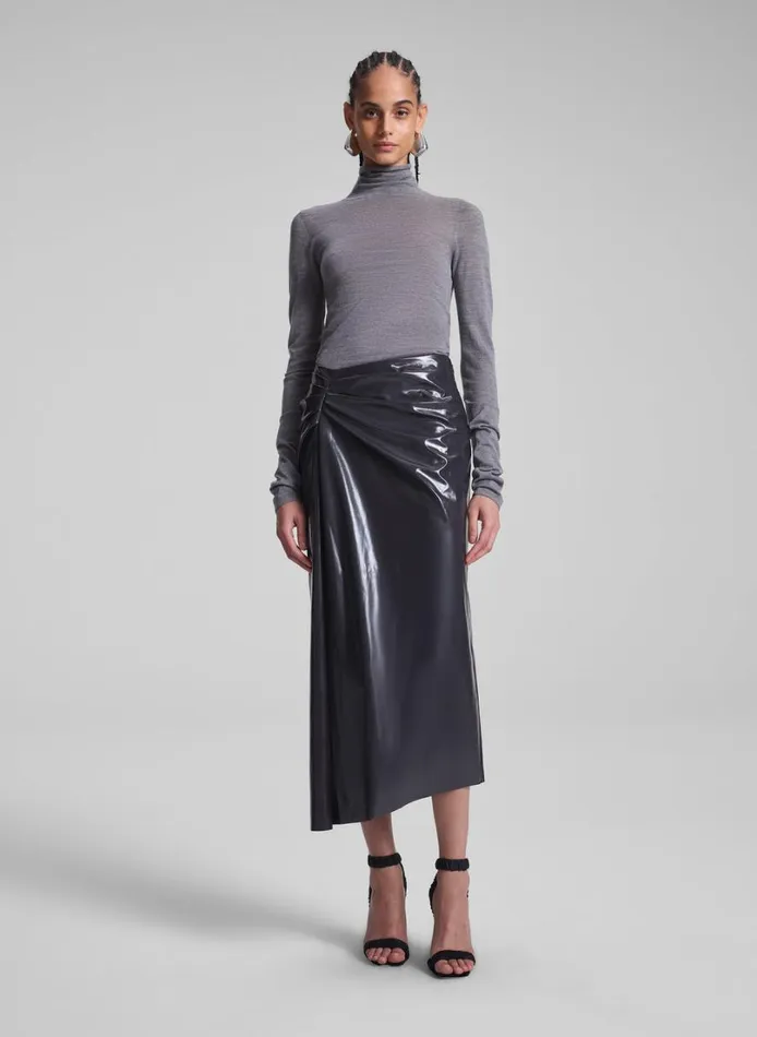 Women Skirts ALC Tessa Patent Vegan Leather Midi Skirt Smoke