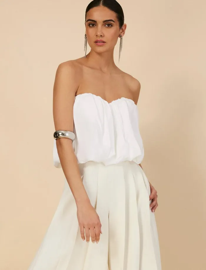 Women Strapless Cotton Poplin Top White BCBG Tops
