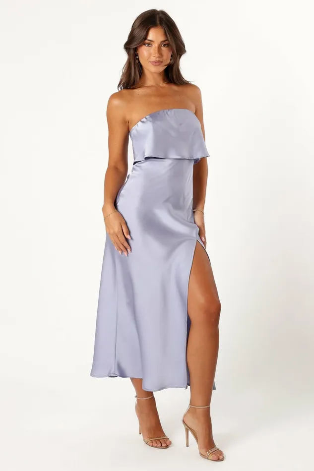 Women Strapless Dresses Petal and Pup Vienna Strapless Midi Dress Blue
