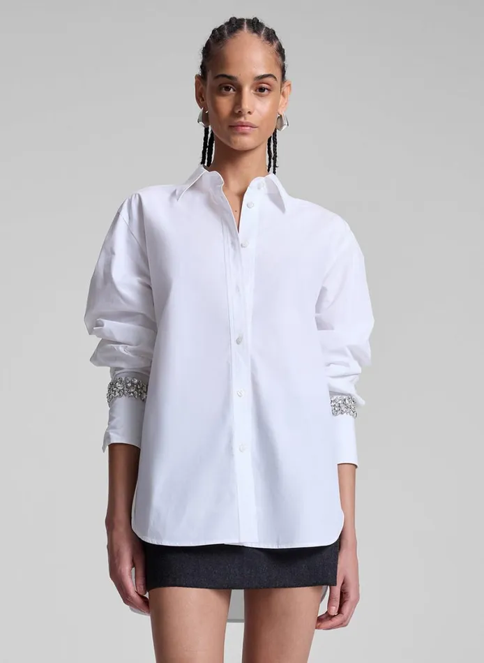 Women Suits ALC Calvin Embellished Sleeve Shirt White