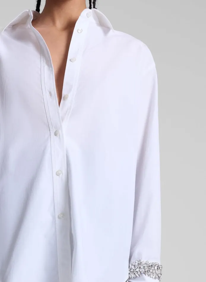 Women Suits ALC Calvin Embellished Sleeve Shirt White