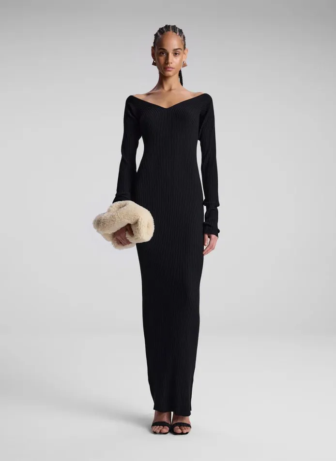 Women Sweaters ALC Keaton Ribbed Merino Maxi Dress Black