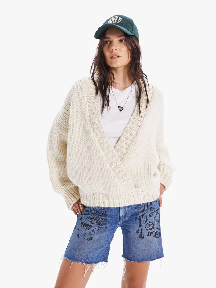 Women Sweaters Mother Denim The Criss Cross Jumper Natural