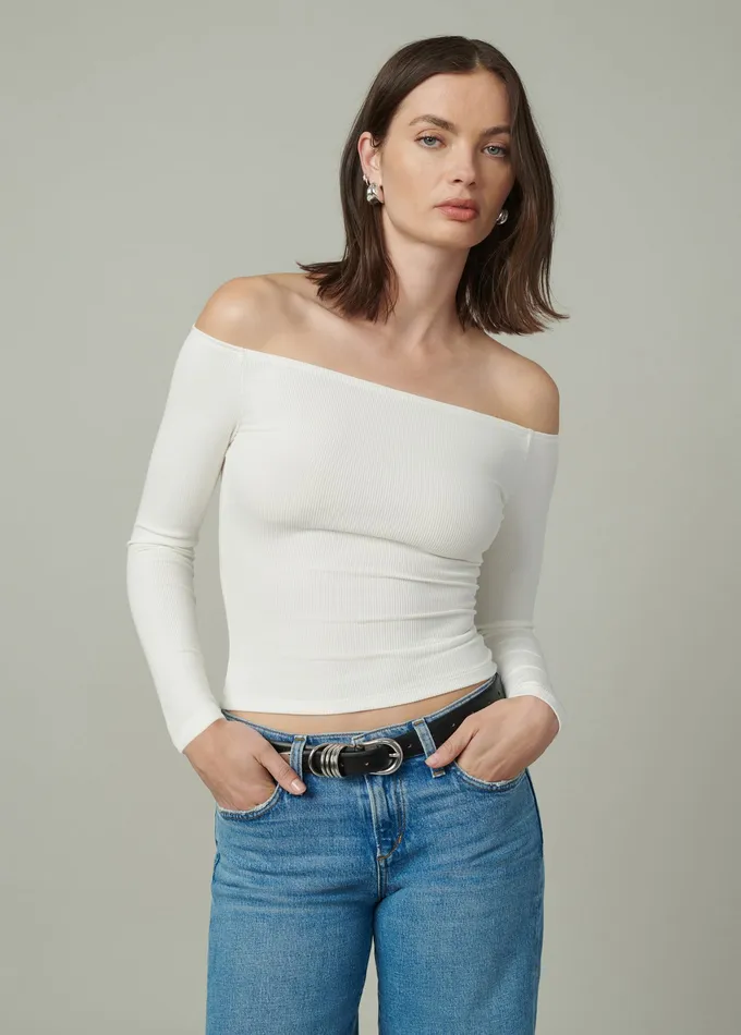Women THE DEVIN OFF THE SHOULDER TOP Ecru Tops Joe8217s Jeans