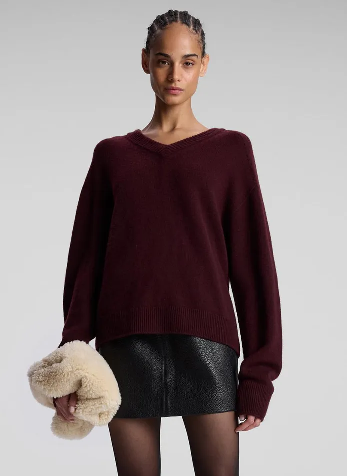 Women Tops ALC Calven Cashmere V Neck Sweater Burgundy