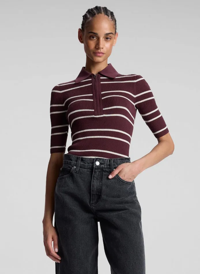 Women Tops ALC Cooper Fine Cotton Ribbed Top Carobwhite Wide Stripe