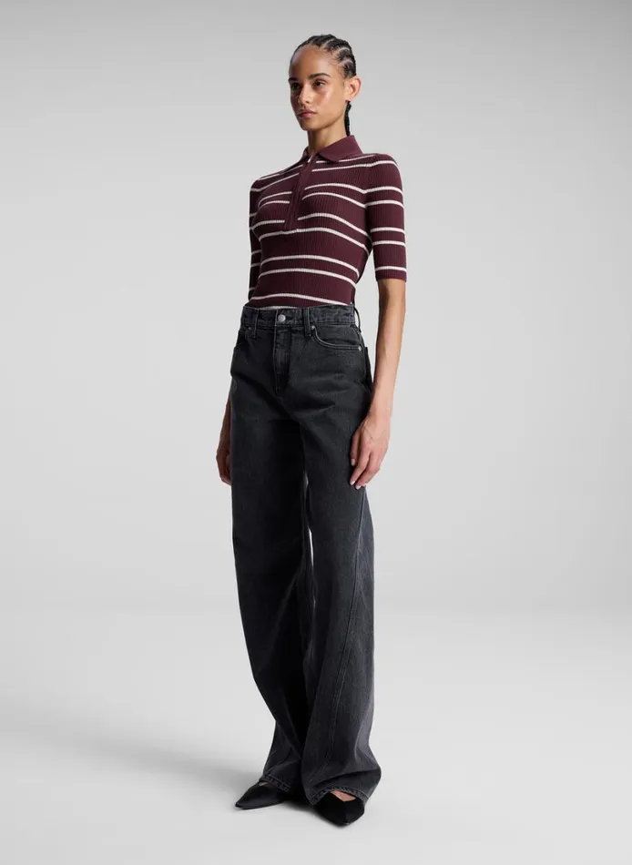 Women Tops ALC Cooper Fine Cotton Ribbed Top Carobwhite Wide Stripe