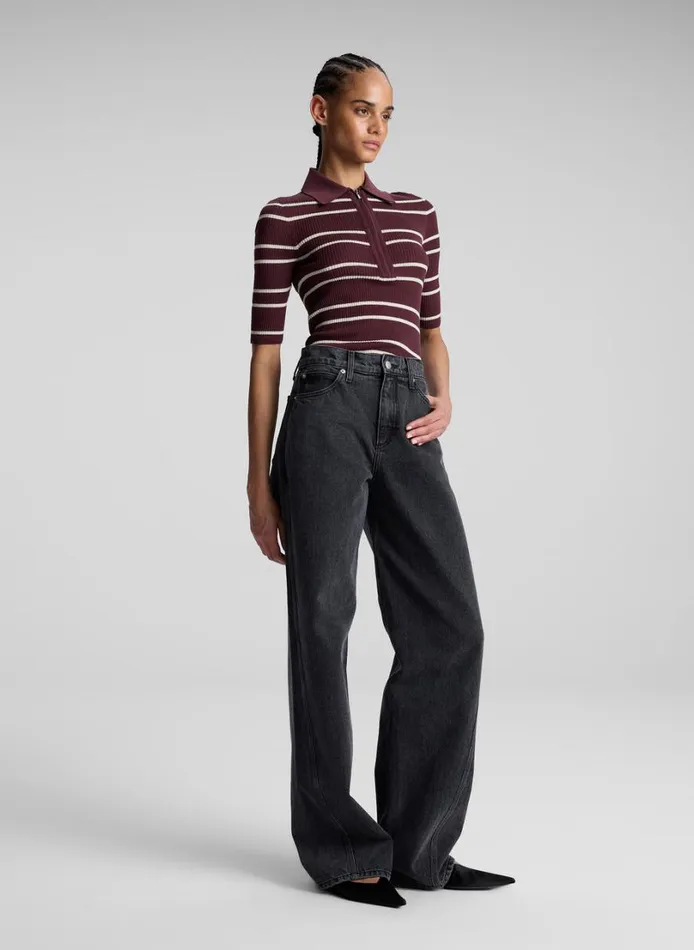 Women Tops ALC Cooper Fine Cotton Ribbed Top Carobwhite Wide Stripe
