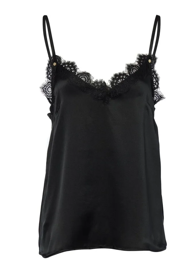 Women Tops Holland Cooper Silk Lace Cami Black