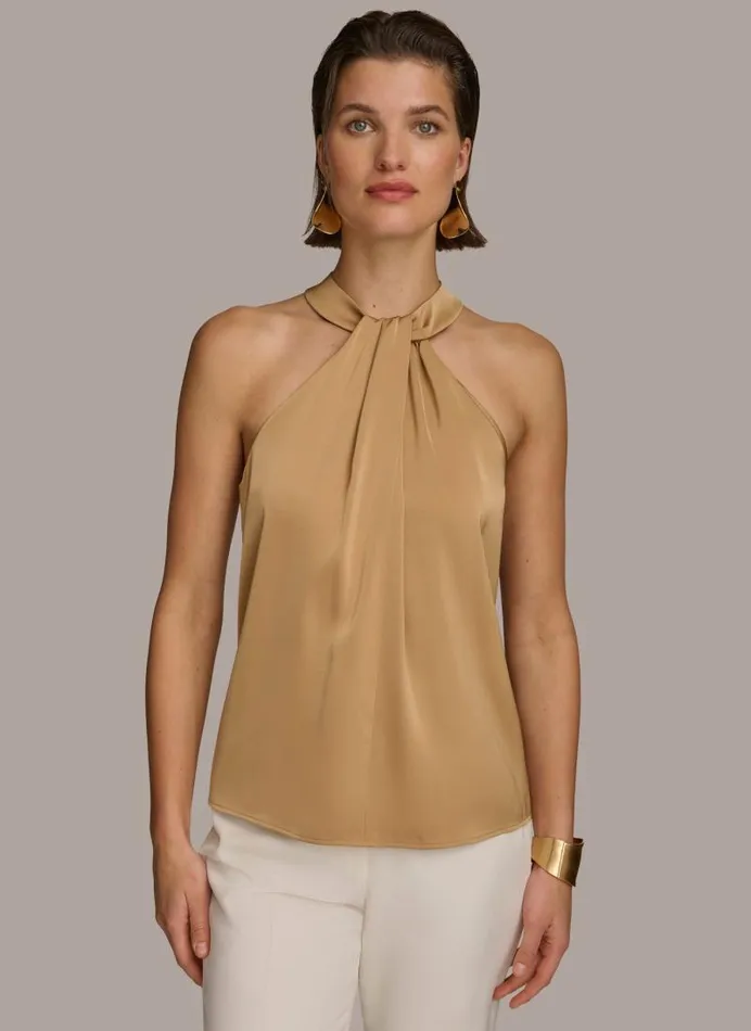 Women TWIST NECK HALTER TOP Fawn Donna Karan New York Sweaters And Tops