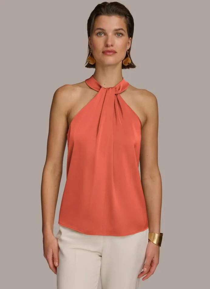 Women TWIST NECK HALTER TOP Terracotta Donna Karan New York Sweaters And Tops