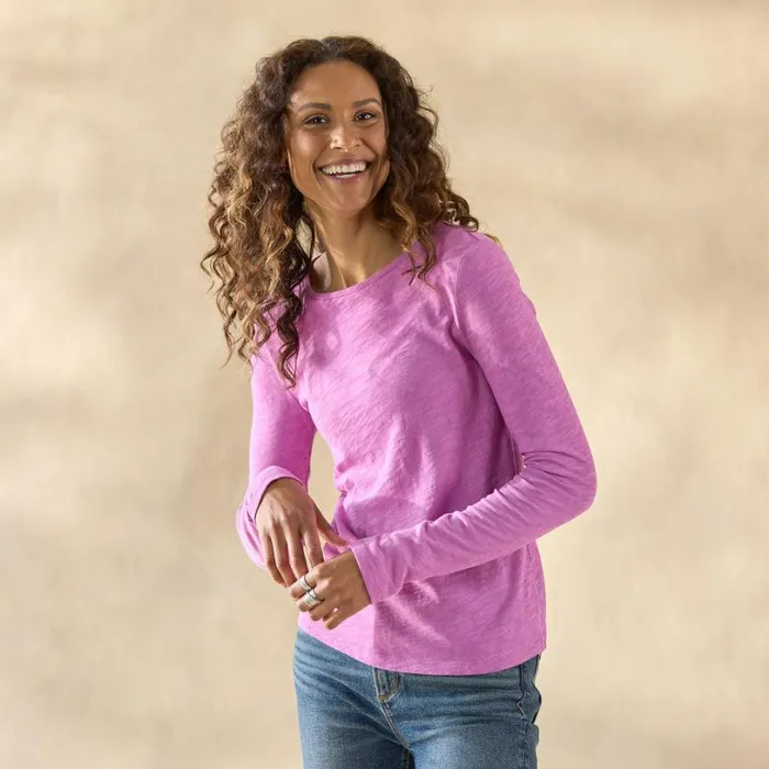 Women Ultimate Airy Slub Crewneck Orchid Ice Sundance Catalog Tops