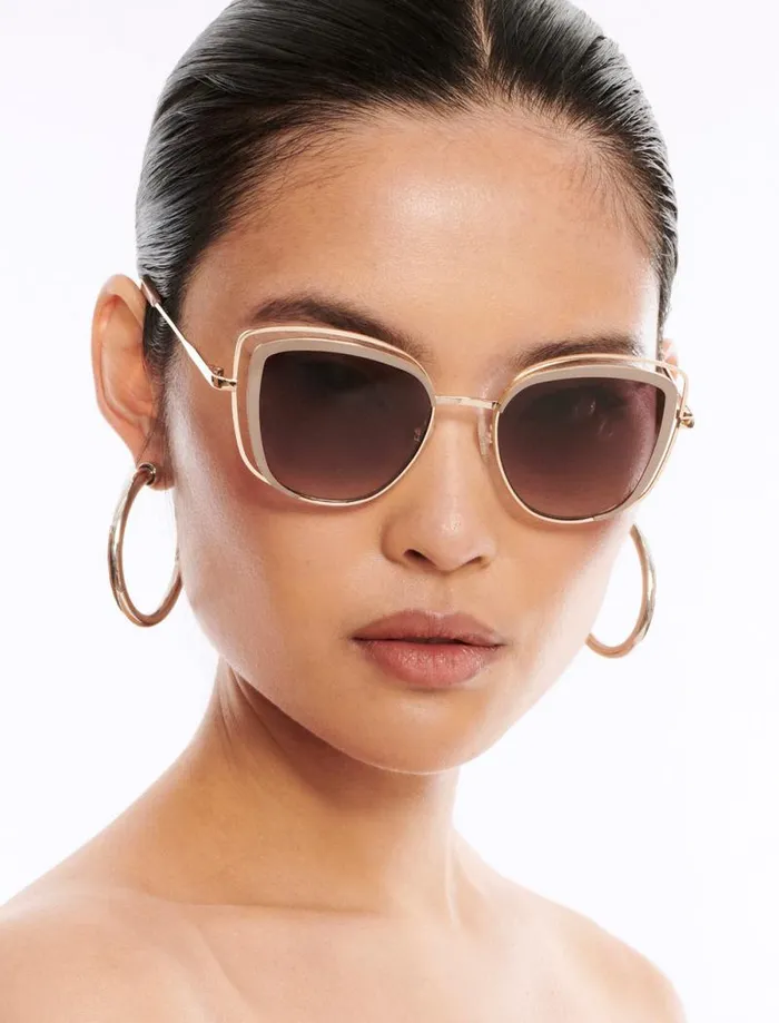 Women Vented Cat Eye Sunglasses Light Goldtaupe BCBG Sunglasses