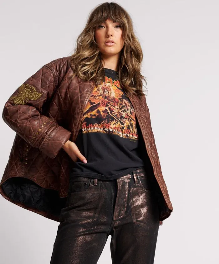 Women VINTAGE BROWN EAGLE EYE WADDED JACKET One Teaspoon Jackets
