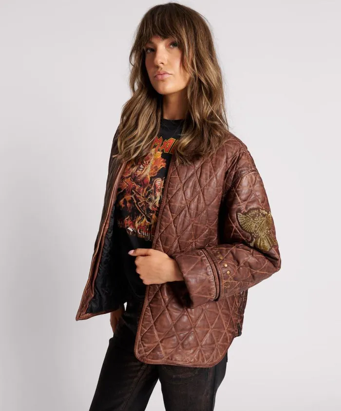 Women VINTAGE BROWN EAGLE EYE WADDED JACKET One Teaspoon Jackets