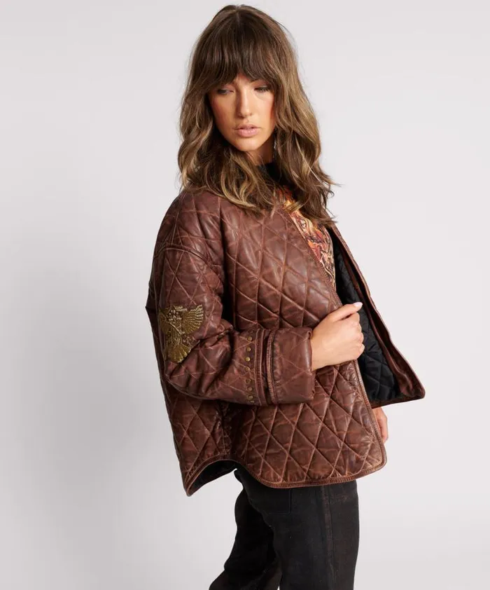 Women VINTAGE BROWN EAGLE EYE WADDED JACKET One Teaspoon Jackets