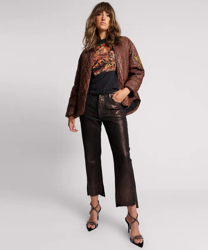 Women VINTAGE BROWN EAGLE EYE WADDED JACKET One Teaspoon Jackets